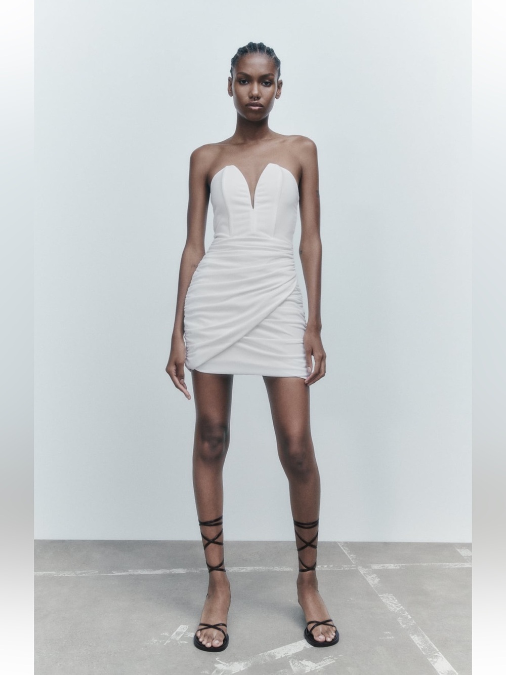 Strapless White Ruched Mini Dress